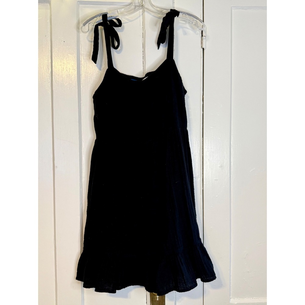 Old Navy Womens Black Cotton Gauze Tie Shoulder Smocked Cami Mini Dress Large